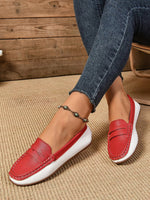Red and white stitching rubber sole loafers