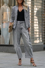 Street Fashion Slim Fit Denim Blazer and Denim Pants Two-Piece Set