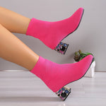 Bottines en tricot à talon orné de strass