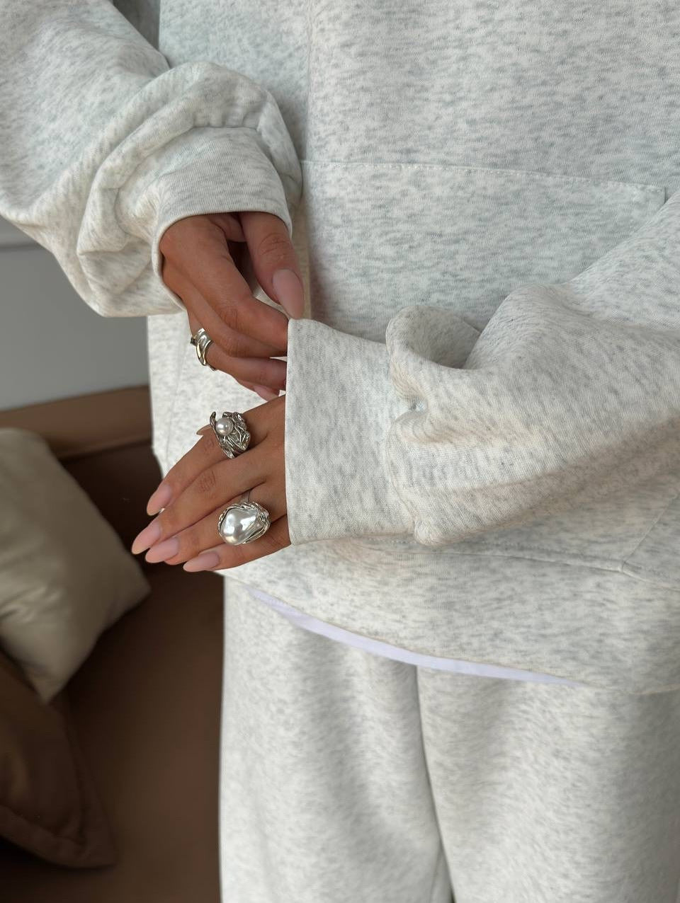 Zippered half-high collar pullover sweatshirt and wide-leg pants two-piece suit