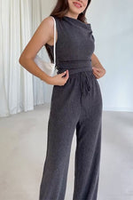 Sleeveless slant collar vest top loose straight pants two-piece set
