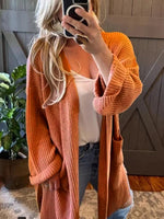 Orange loose knitted cardigan long coat