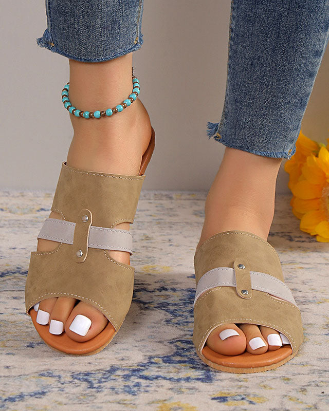 Flache Hausschuhe aus Samt mit Patchwork