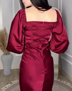 Chic Satin mid-length puff sleeve maxi dress