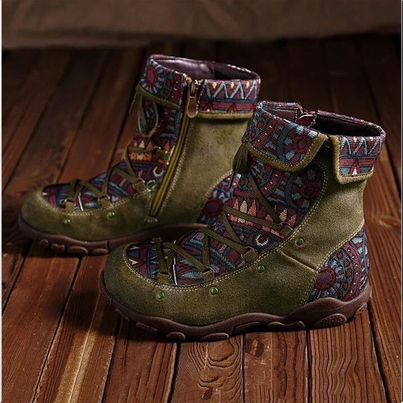 Bottines ethniques patchwork rétro zippées sur le côté