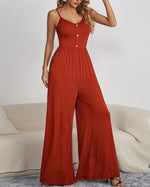 Solid Color Camisole Button-up Top Wide-leg Jumpsuit