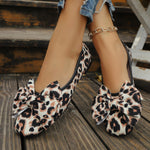 Round toe leopard print bow low heel shoes