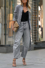 Street Fashion Slim Fit Denim Blazer and Denim Pants Two-Piece Set