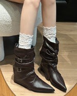 Urban Rider Retro-Stiefel mit niedrigem Absatz und halbhoher Wadenhöhe