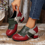 Retro contrast tassel side zipper brogues shoes