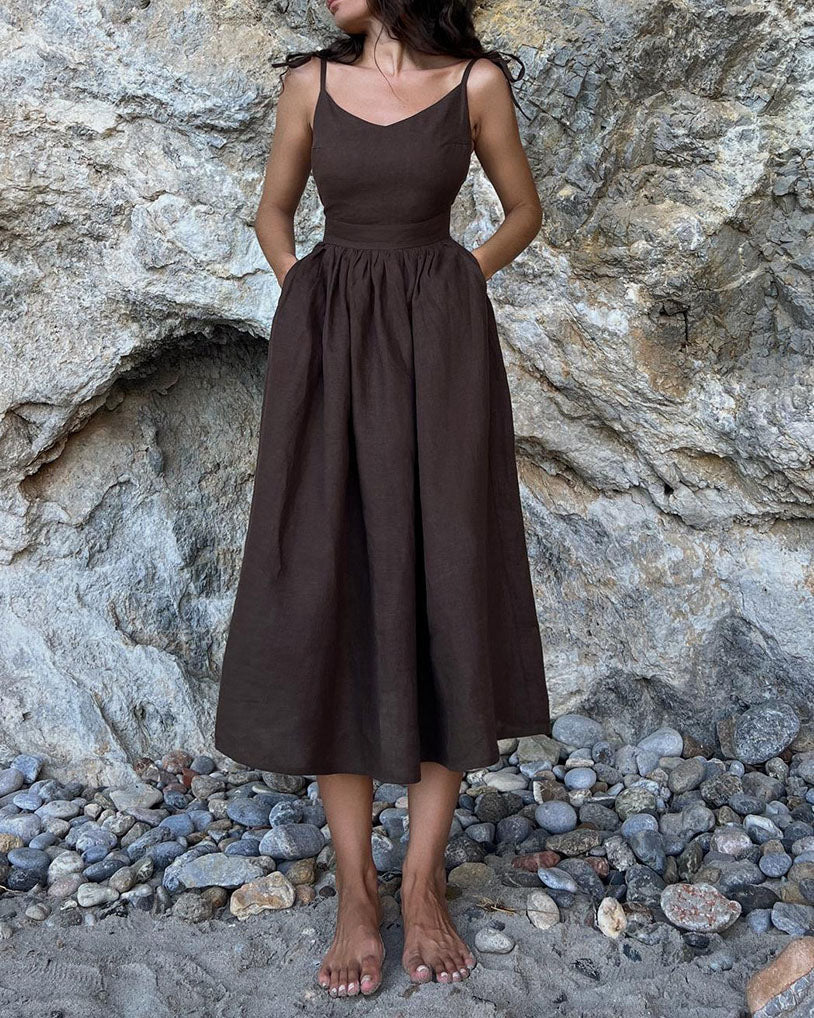 Trägerloses, rückenfreies Kleid aus reiner Baumwolle mit V-Ausschnitt