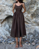 Trägerloses, rückenfreies Kleid aus reiner Baumwolle mit V-Ausschnitt