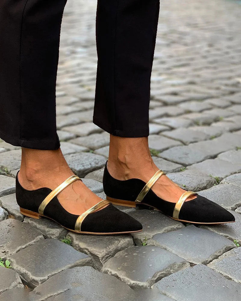 Mary Janes en daim à double bride et bout pointu