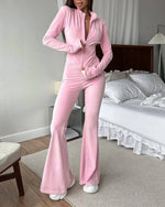 Weekend Mode Suede tight cardigan and elastic pants two-piece set