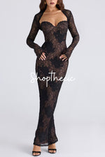 Hollow-out lace vest strapless bodycon long back slit dress two-piece set