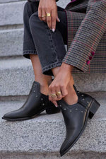 Metal five-star embellished low-heeled ankle boots