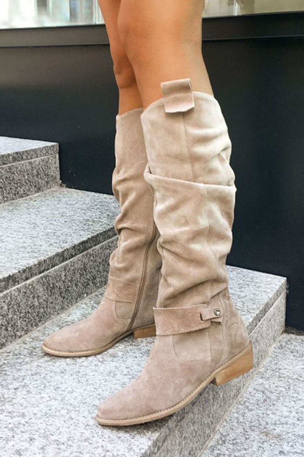 Polished Edge side zip low-heeled knee-high boots