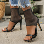 Römersandalen aus Mesh mit offener Spitze und Stilettoabsatz