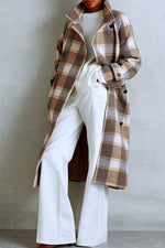 The Architect Contrast color waist plaid woolen long coat