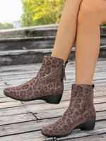 Suede leopard block heel side zipper Martin boots