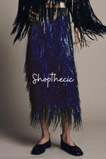 Tassel cuffs Shirt and sequined tassel skirt Two-piece set