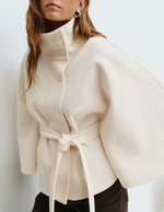 Solid color stand collar button belt cape trench coat