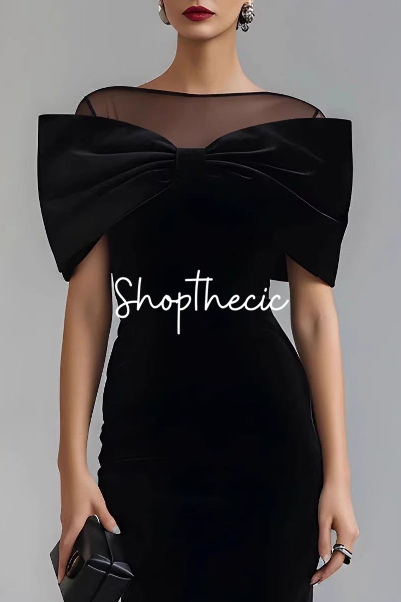 Mesh paneled off-the-shoulder velvet maxi dress