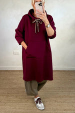 Kangaroo Pocket Loose Hooded Sweatshirt Midi Dress