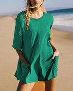 Mid-sleeve solid color Backless loose Romper