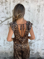 V-neck leopard print loose wide-leg jumpsuit