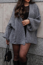 Dusk Till Dawn Loose solid color mid-length knitted cardigan