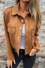 Langärmlige Jacke mit Metallreißverschluss auf der Brust und Revers