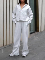 Zippered hooded sweatshirt and lace-up trousers two-piece set