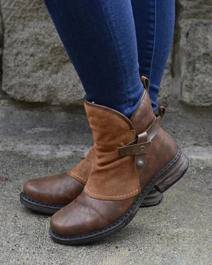 Round toe retro thick heel plus velvet Martin boots