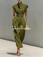 Solid color high-waisted turtleneck shirt dress