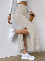 CozyKnit High-waisted slim-fitting side slit knitted long skirt