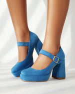 Suede Waterproof Platform Chunky Heel Square-toe Pumps
