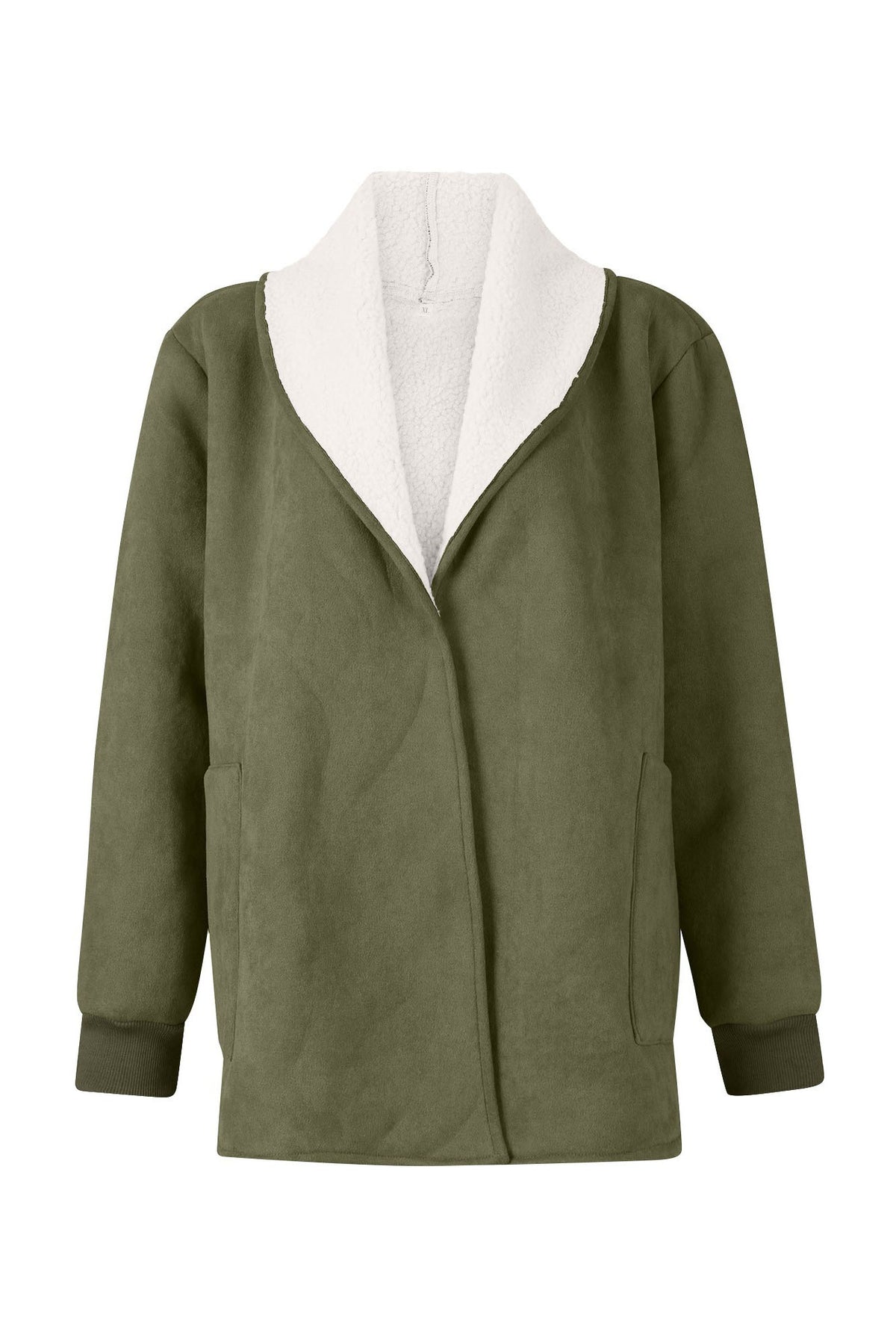 Langärmlige Thermojacke aus Wildleder und Lammwolle mit Revers