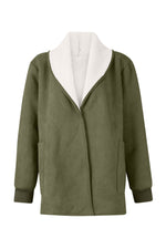 Langärmlige Thermojacke aus Wildleder und Lammwolle mit Revers