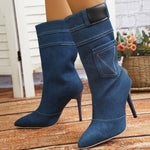 Stiletto High Heel Denim Rider Boots