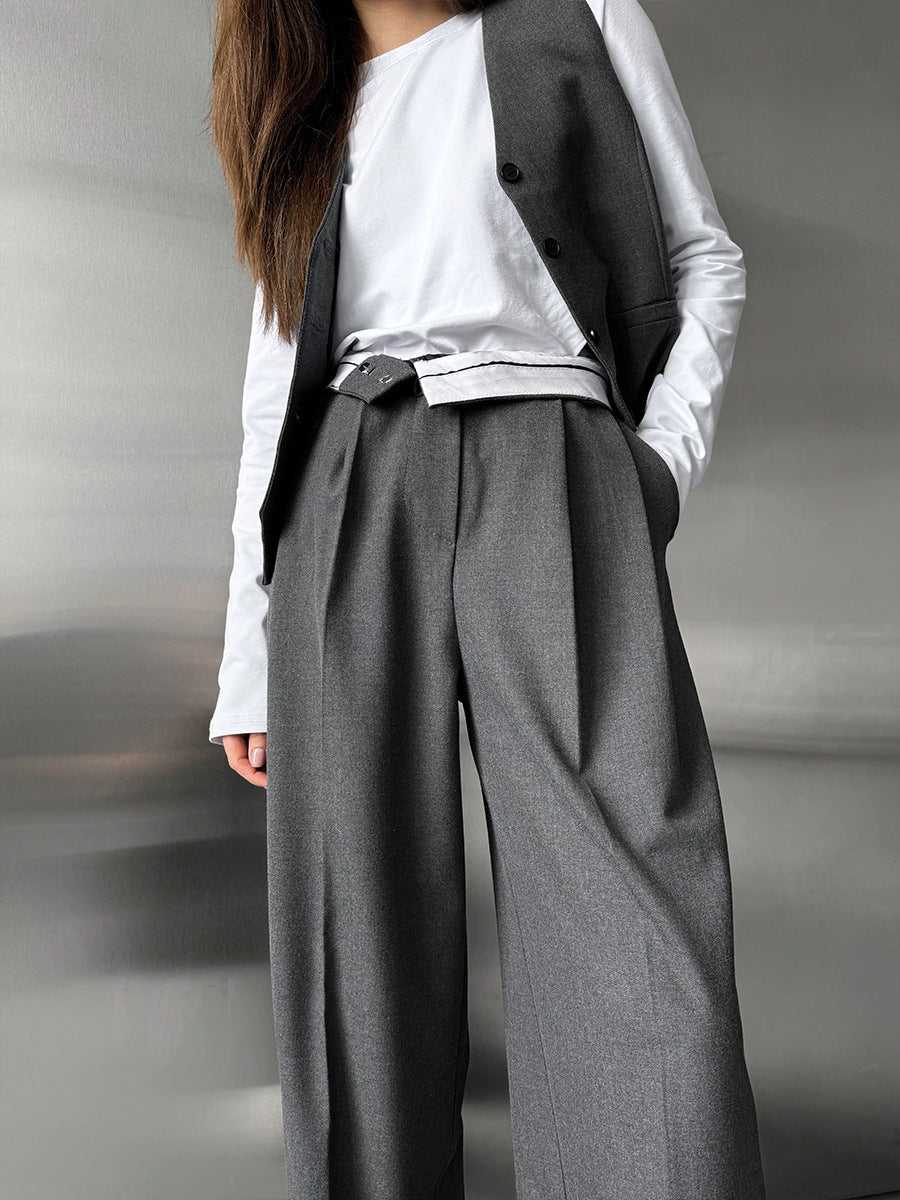 Smooth loose wide-leg straight suit trousers