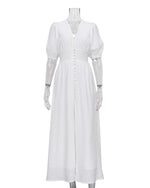 Elegant puff sleeve slit mesh dress