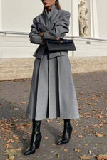 Lapel single-breasted slim-fit woolen suit jacket and skirt two-piece suit