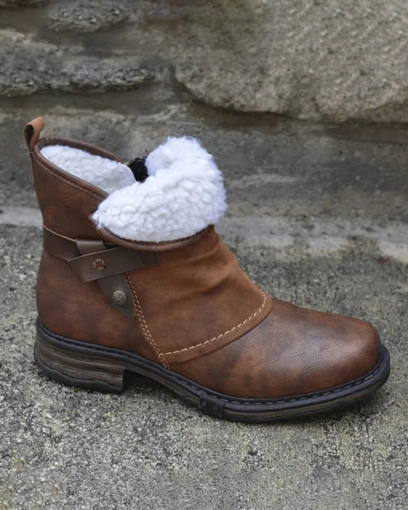 Round toe retro thick heel plus velvet Martin boots