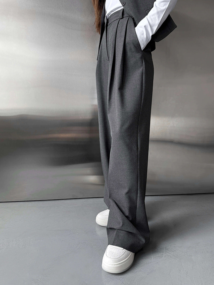 Smooth loose wide-leg straight suit trousers