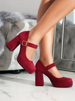 Suede Waterproof Platform Chunky Heel Square-toe Pumps