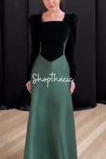 Abito da sera retrò in velluto e raso patchwork