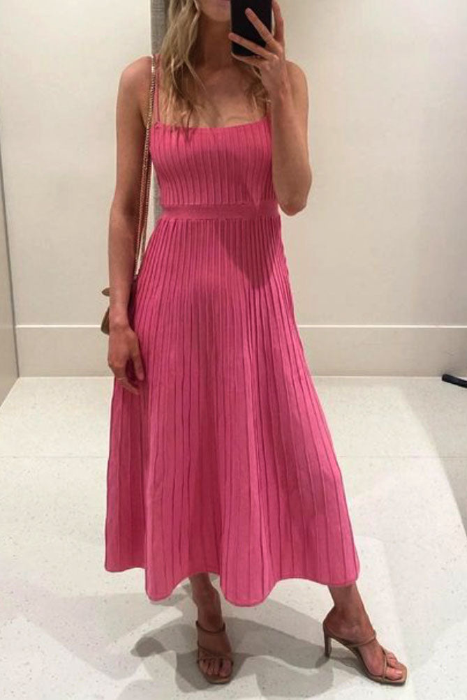 Strapless Fitted High-Waist Knit Pleated Dress