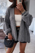 Dusk Till Dawn Loose solid color mid-length knitted cardigan