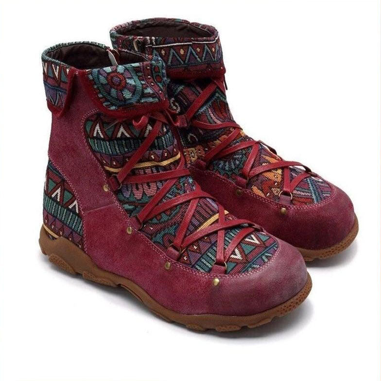 Bottines ethniques patchwork rétro zippées sur le côté